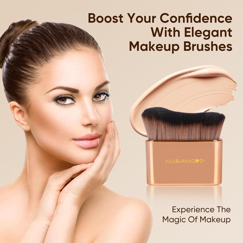 Professional Kabuki Foundation Brush - Versatile Makeup & Self Tanner Applicator | Pink Gold Finish