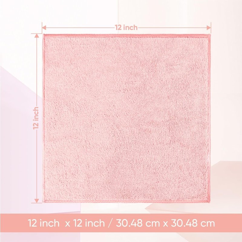 HOMEXCEL Microfiber Washcloths - 12 Pack of Soft, Highly Absorbent Face Towels | Multi-Purpose, 12x12 Inch, Pink