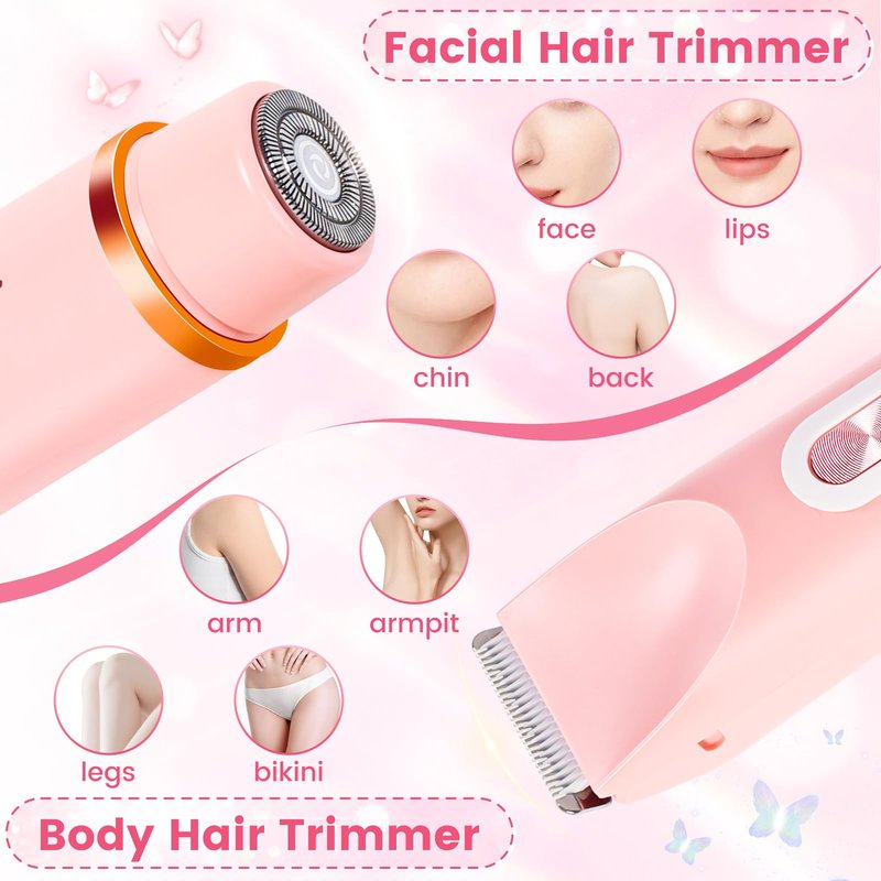 2 in 1 Electric Razors for Women, Dual Head Bikini Trimmer with Carrying Case, Ipx7 Waterproof Trimmer Shaver, Ladies Hair Removal for Face Armpit Pubic Hair Leg, Easy Cleaning and Ceramic Blade