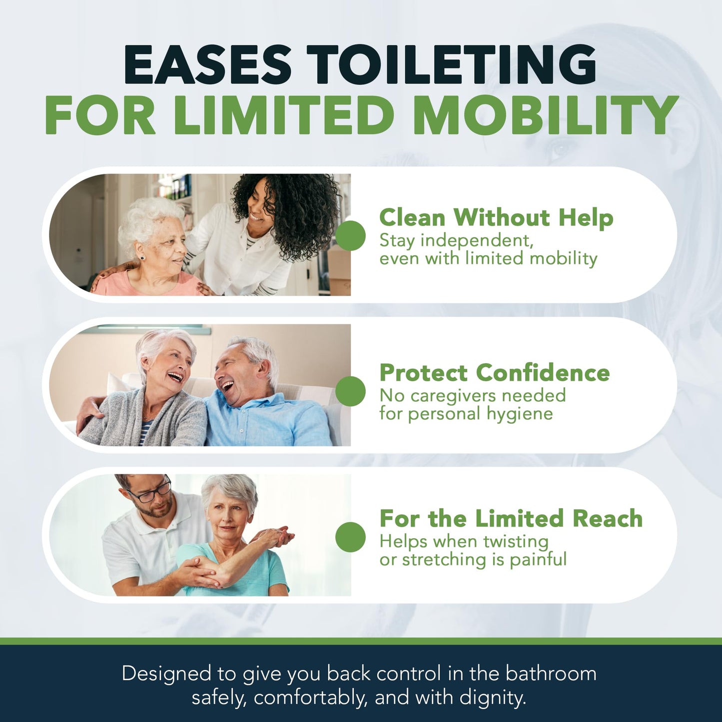 FreedomWand Multipurpose Toilet Aids - 14.5" Inch Wiping Aid Toileting for Women & Men, Butt Wiper Tool, Toilet Assist Device and Paper Extender, Ideal for Elderly, Disabled and Post Surgery Use