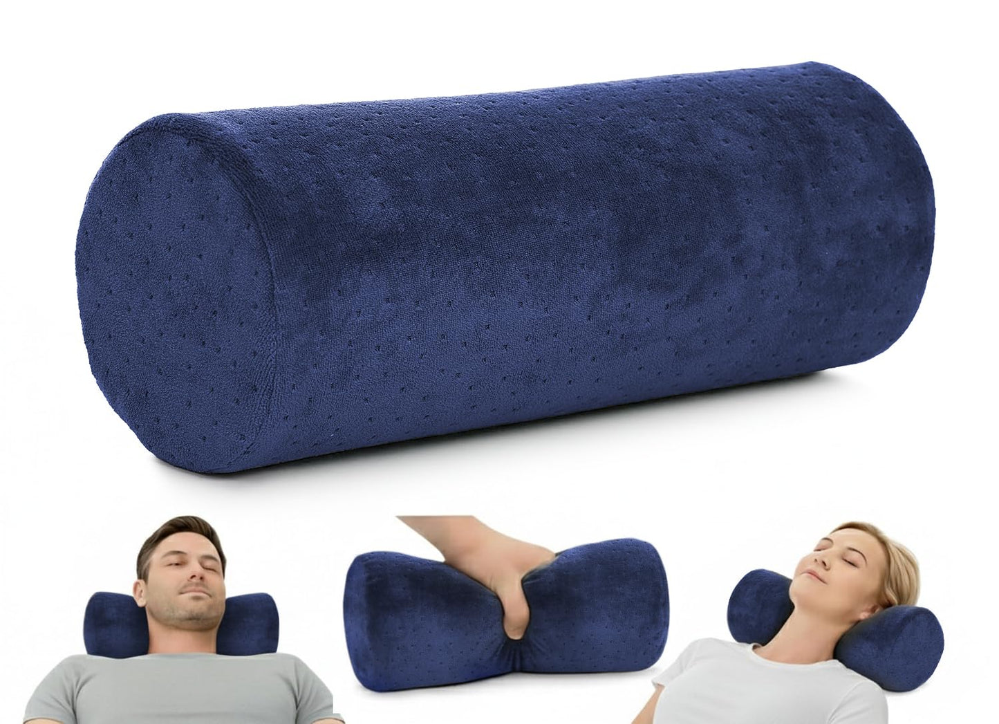 AllSett Health Round Cervical Roll Cylinder Bolster Pillow with Removable Washable Cover, Ergonomically Designed for Head, Neck, Back, and Legs || Ideal for Spine and Neck Support, Navy