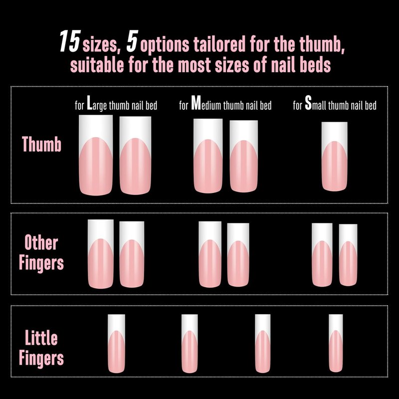 NOVO OVO Press-On Baby Pink French Tip Nail Tips | Extra Thick Soft Gel Full Cover | 180 Pieces in 15 Sizes