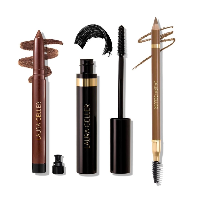 Laura Geller Eyeliner, Eyelash & Eyebrow Kit for Mature Skin - Medium Brown | Longwear Kajal Eyeliner & Mascara