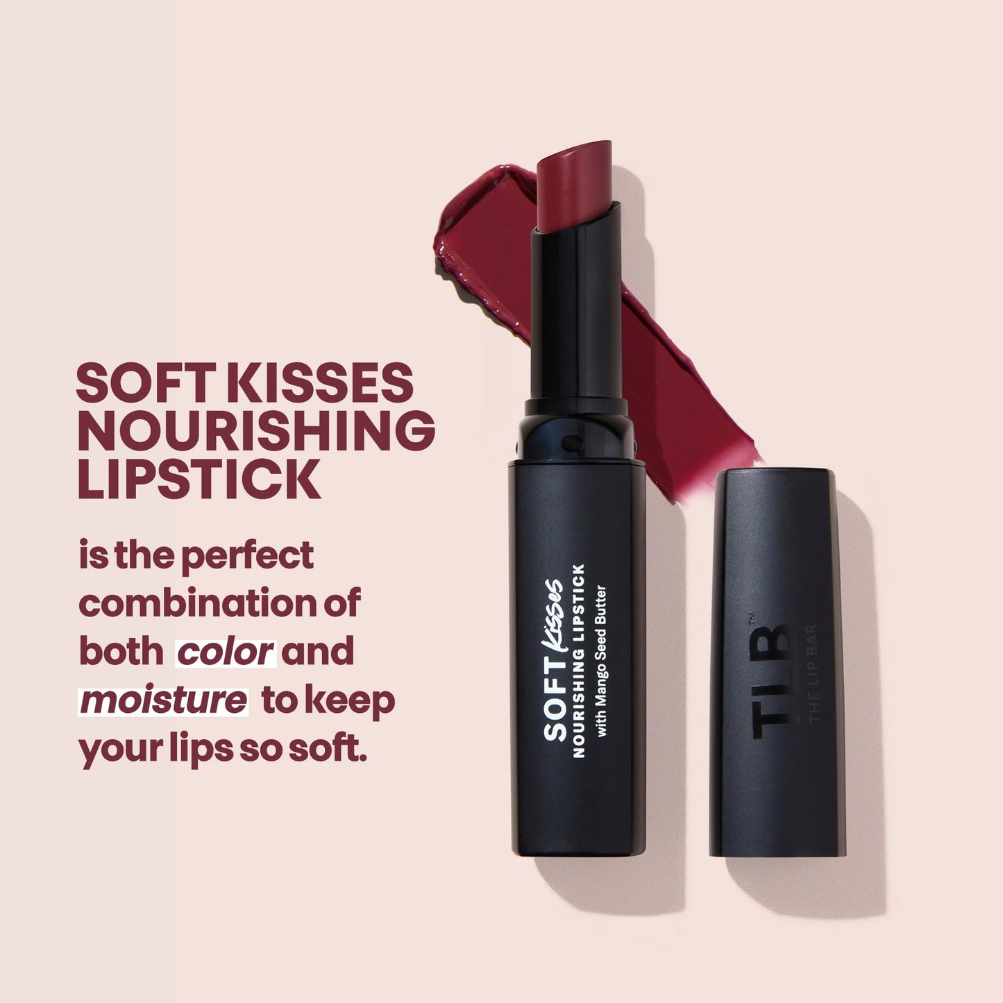 The Lip Bar Soft Kisses Nourishing Vegan Lipstick, with Moisturizing Mango Seed Butter, Satin Finish, Level Up - Berry