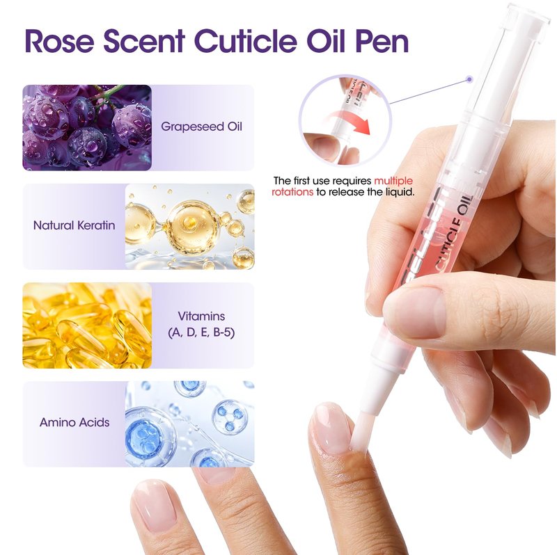 Gellen Ceramic Cuticle Oil Pusher Pen, 2Pcs Cuticle Remover Pen & Nourishing Cuticle Oil Pen for Hangnails & Dry & Damaged Nails, 2-in-1 Cuticle Care Set for Home and Salon Use