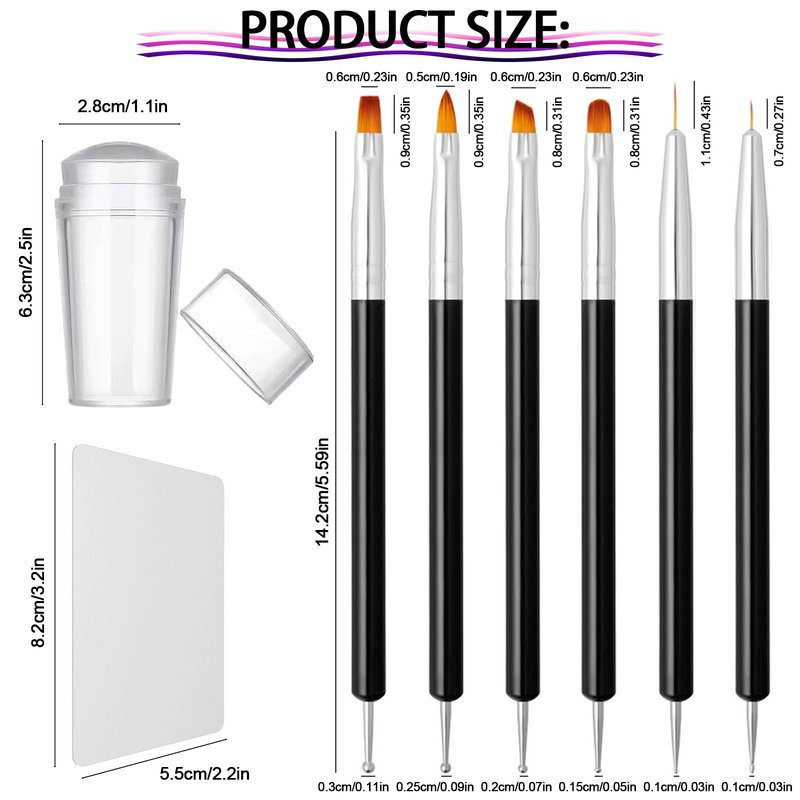 MOLILON French Tip Nail Stamp Set, Clear Silicone Nails Stamping Jelly Stamper with Scraper & 6Pcs Double Head Nail Art Brushes for DIY& Salon Manicure Art