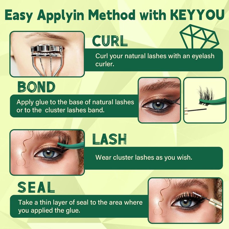 KEYYOU 3D Volume Lash Clusters - Flaunt Style with 144PCS D Curl Flora Wispy Look | LengthLock 8–18mm Mix, Ultra-Thin Black Band