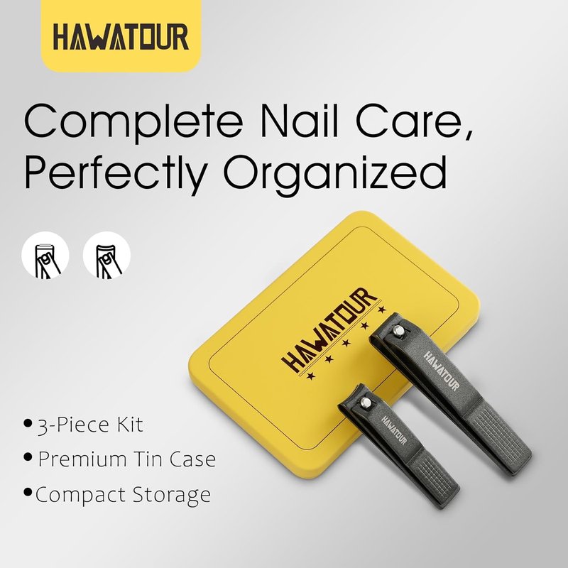 Premium Nail Clippers Set - 420J2 Stainless Steel Fingernail & Toenail Clippers with Ergonomic Grip | Gray Tin Case