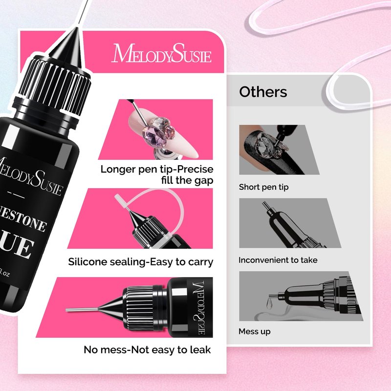 MelodySusie 2Pcs Nail Rhinestone Glue, 3D Gel Nail Art Design Strong Adhesive Nail Gem Glue for Nail Charms Gems Jewelry Decoration DIY Manicured at Home Cured Need Beauty Gifts for Women