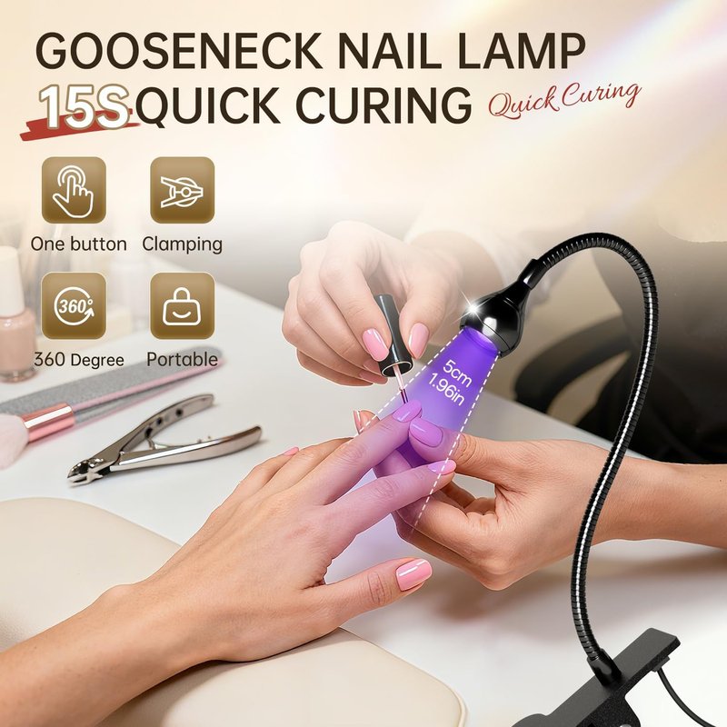 AORAEM LED Nail Lamp - Adjustable Gooseneck Manicure Light for Gel Nail Curing | Black