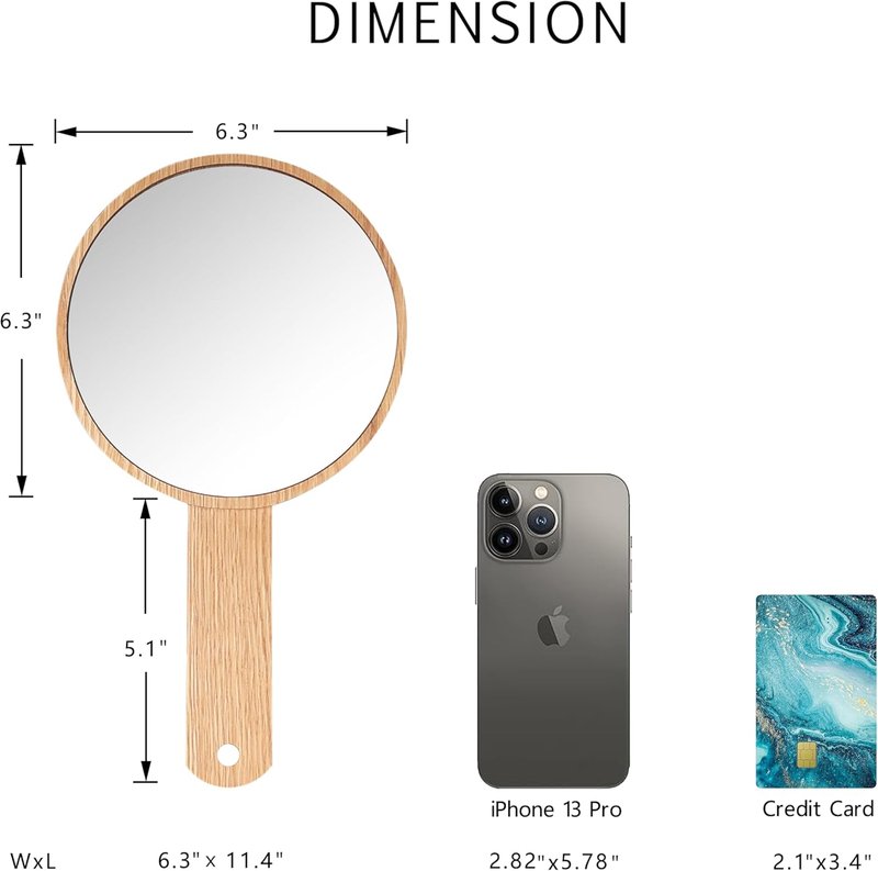 Handheld HD Mirror - Wooden Frame Retro Style | Professional Makeup & Salon Use