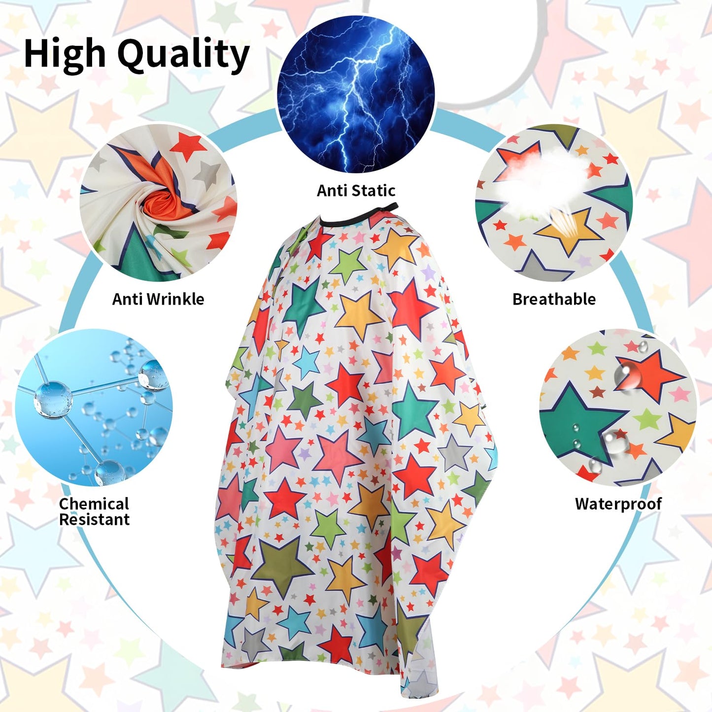 YELEGI Professional Hair Cutting Cape(2Pcs), Salon Barber Cape with Adjustable Snap Closure, Waterproof Hair Dye Color Cape Hair dressing stylist apron (Star & Colorful)