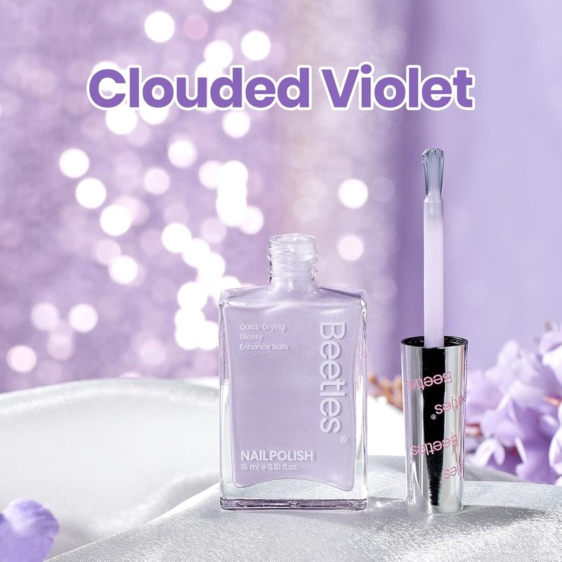 Beetles Purple Nail Polish - Clouded Violet 0.51 Fl Oz | Quick-Dry Pastel Glitter for Long-Lasting Spring Nails