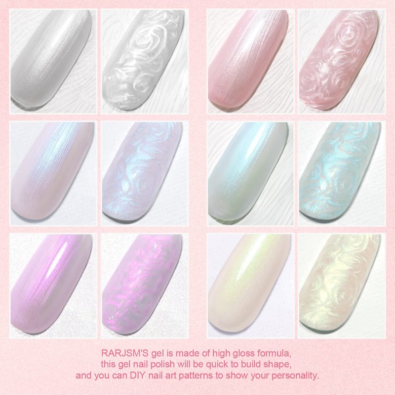 Pearl Gel Nail Polish Set - 6 Pearlescent Colors with Glitter | Soak Off Mermaid Nail Gel for DIY Manicure