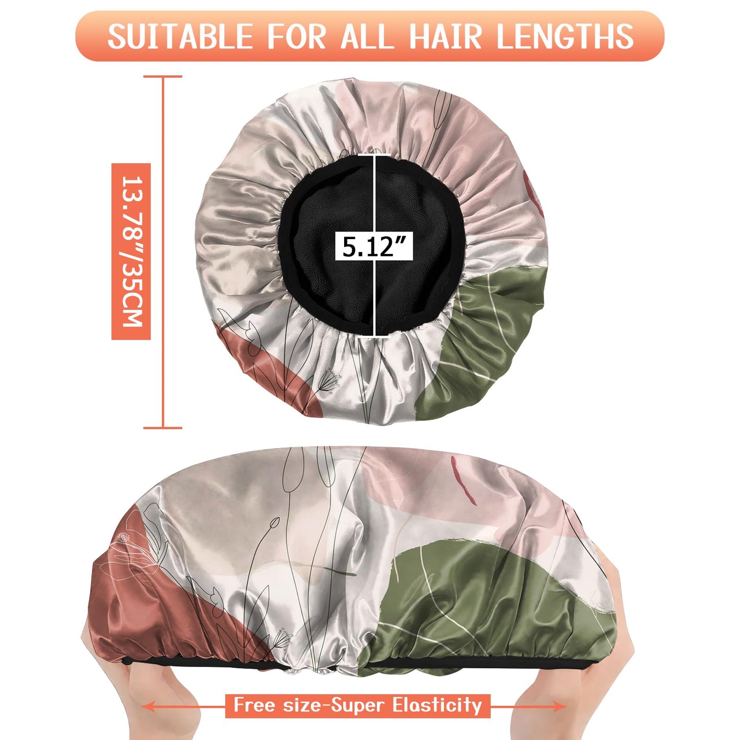 Cabreche Luxury Shower Cap Terry Lined Reusable Triple Layer Waterproof Hair Elastic Caps Shower Bath Hat for Women Girls Cute Aesthetic-Color Block