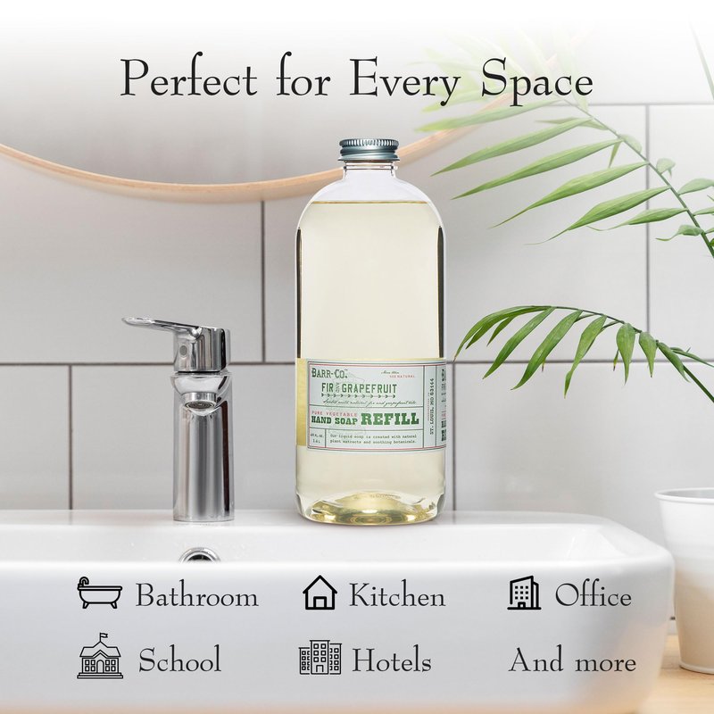BARR-CO. Hand Soap Refill – Natural Liquid Soap with Moisturizing Botanicals, Vegan & Plant-Based, Refreshing Citrus & Balsam Scent, for Kitchen & Bathroom, Fir & Grapefruit 32fl oz
