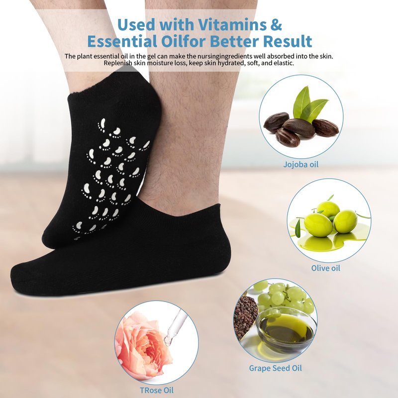 Aluroice 11" Large Silicone Moisturizing Socks for Men - 2 Pairs Soft Foot Care Socks - Feet Moisturizing Socks for Dry Cracked Feet (Size L)