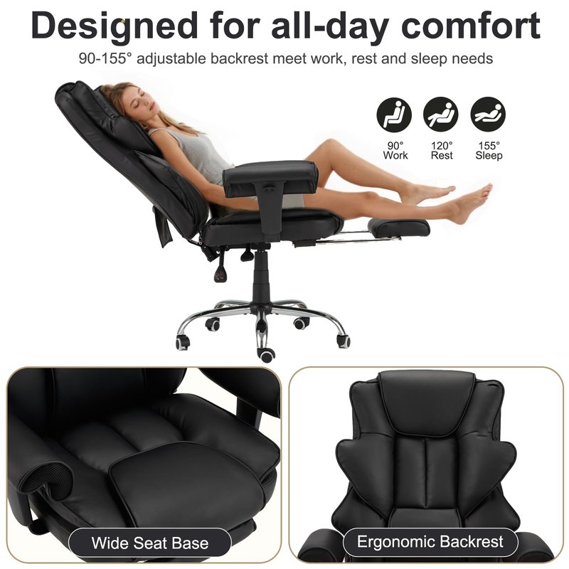 Ergonomic Office Chair with Heated Massage Function, Executive Computer Desk Chair, Adjustable Massage Seating (Black)