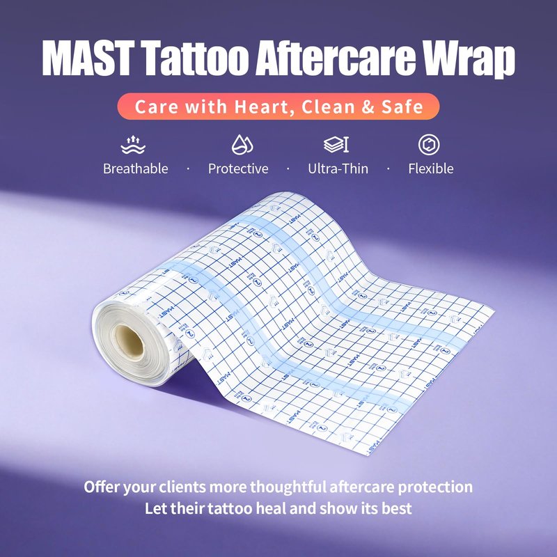 Mast Tattoo Second Skin Tattoo Cover Ultra Large Roll - Thin 8" x 11 Yard Waterproof Transparent Film for Tattoo Aftercare Initial Healing & Skin Protection Breathable Adhesive Bandage Wrap