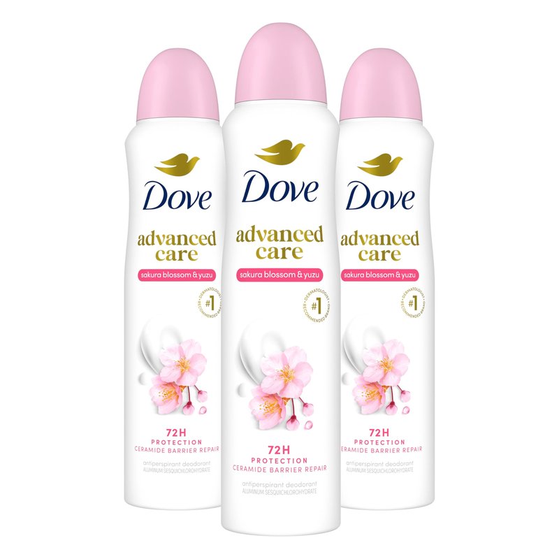 Dove Advanced Care Antiperspirant Deodorant Spray for Women 3 Pack Sakura Blossom & Yuzu 72 hour sweat and odor protection 3.8 oz