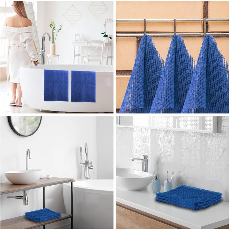 Skiennix African Bath Sponge Set - Exfoliating Net Scrubber for Smooth Skin | 3 Pieces in Blue