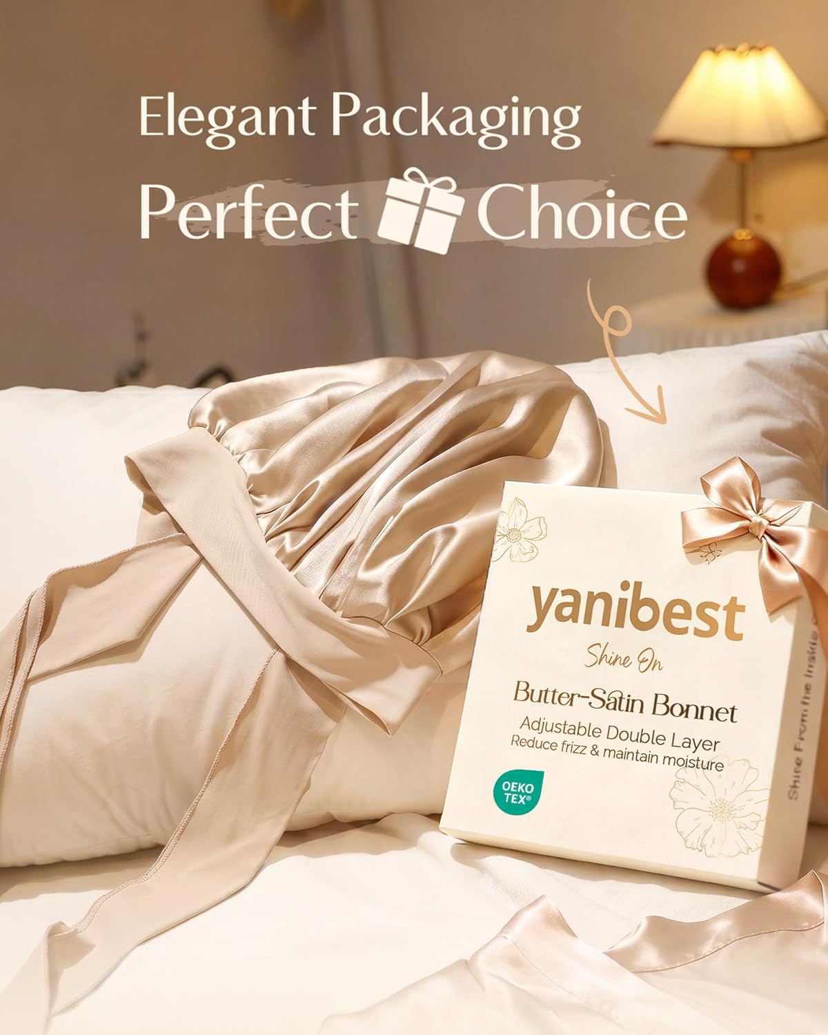 YANIBEST Adjustable Satin Bonnet - Double Layer Hair Wrap to Reduce Friction & Prevent Frizz for Natural Curly Hair