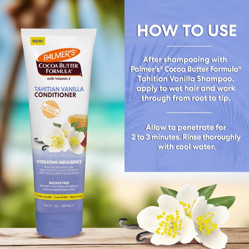 Palmer's Cocoa Butter Formula, Tahitian Vanilla Hair Conditioner, (10.6 Fl Oz), Hydrating & Moisturizing Detangler with Vitamin E & Acacia Honey for Shine, Smoothness & Frizz Control, All Hair Types