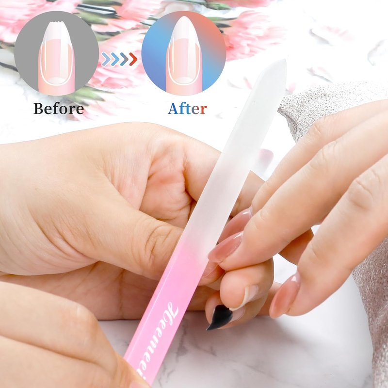 Skiennix Glass Nail Files - Double-Sided 180/320 Grit with Case | Perfect for Natural Nails & Pedicures