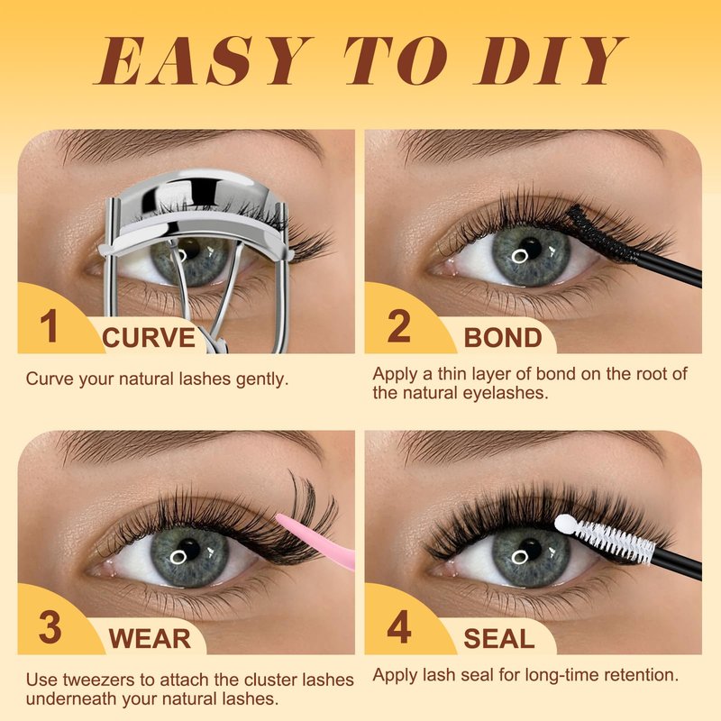 QUEWEL 580PCS Lash Clusters Kit 30D+40D+50D+60D+80D+100D Lashes Clusters Kit 10-18mm Cluster Lashes Individual Eyelash Clusters Reusable for Natural DIY Cluster Eyelash Extensions for Beginners