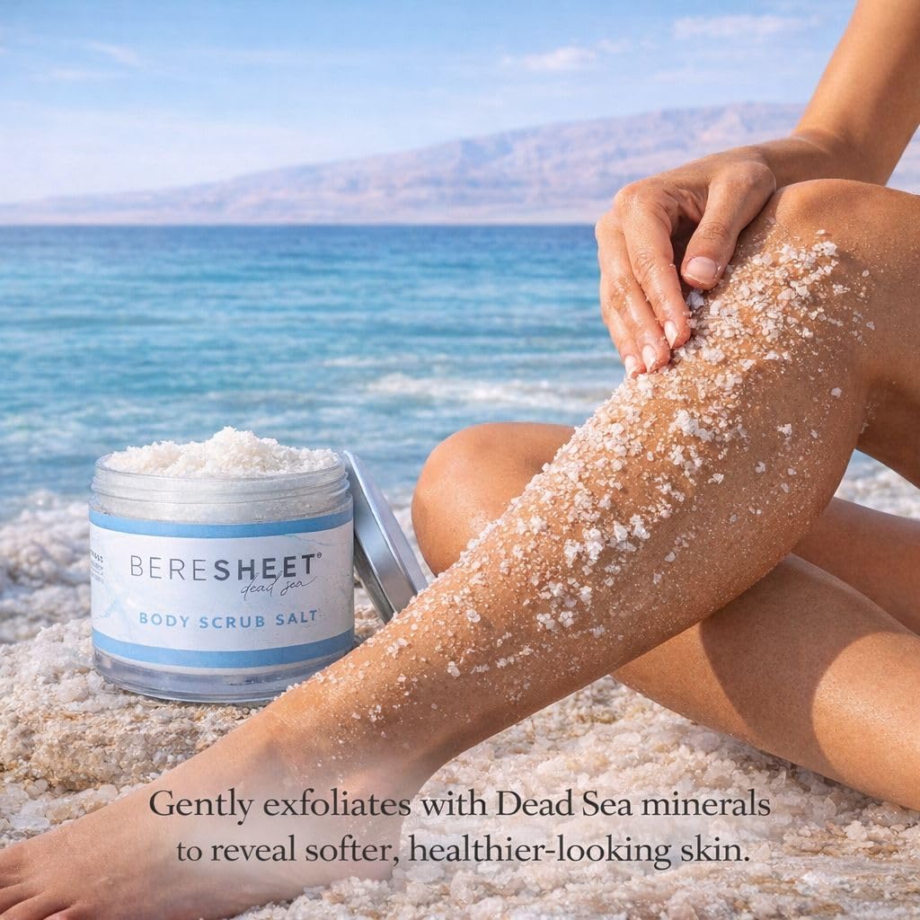 Beresheet Dead Sea Salt Body Scrub – Natural Exfoliating & Hydrating Body Scrub with Dead Sea Minerals & Natural Oils – Deep Cleansing, Nourishing & Skin-Smoothing Scrub for All Skin Types