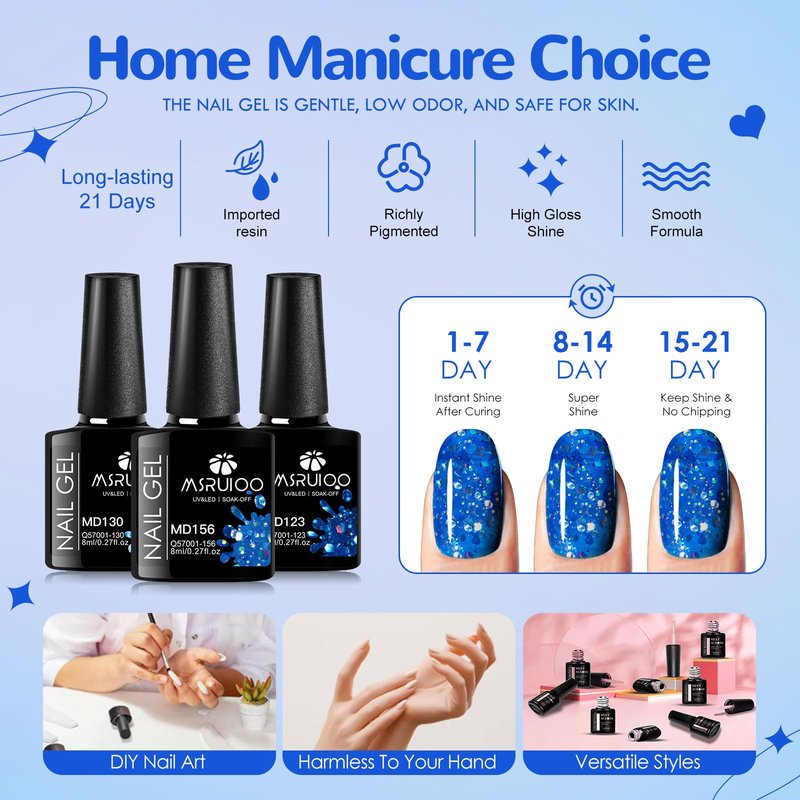 MSRUIOO 12Pcs Glitter Gel Nail Polish Set Purple Blue Glitter Aquarius Holy Water Collection Gel Polish Kit UV Nail Art Design Set DIY Manicure Gifts for Women