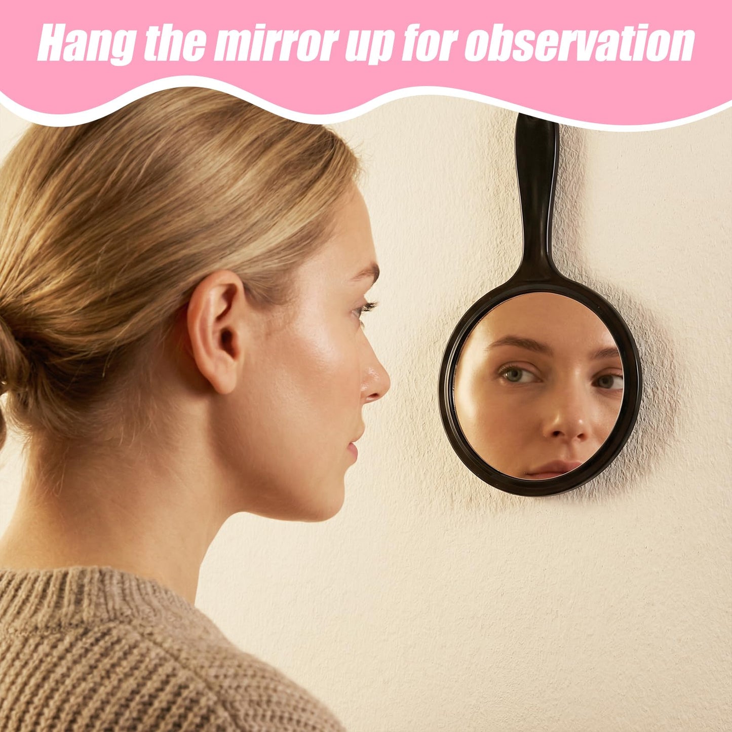 Xinjoduz Handheld Mirror with Handle 8.3 X 4.6 Inches, Compact Double Sided Hand Held Mirrors with 1x/2x Magnification, Portable Travel Essential Makeup Mirror for Women Precision Makeup, Black