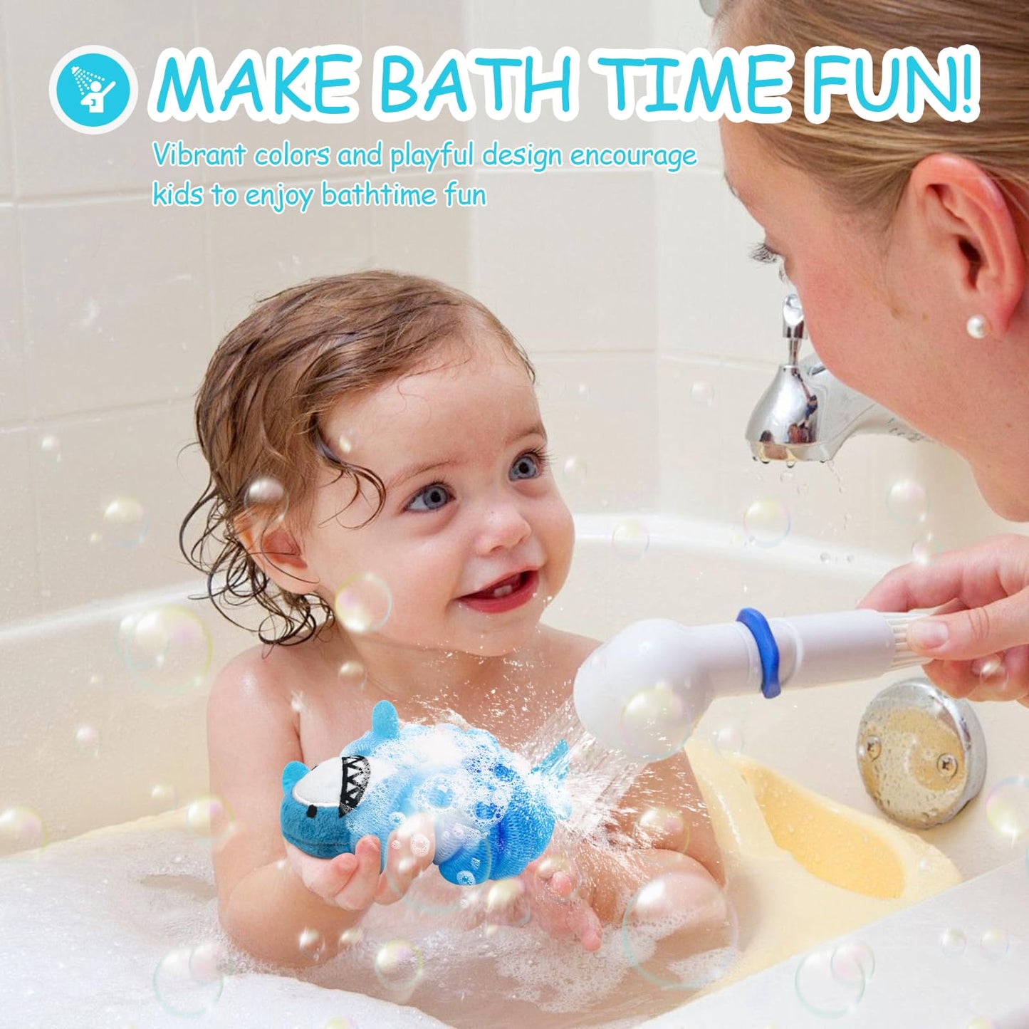 Kids Loofah & Bath Sponge, 2 Pack Loofah for Kids with Dinosaur & Shark, Gentle Baby Sponge for Bathing, Toddler Mesh Pouf for Bath Time, Soft Body Scrubber for Boys & Girls