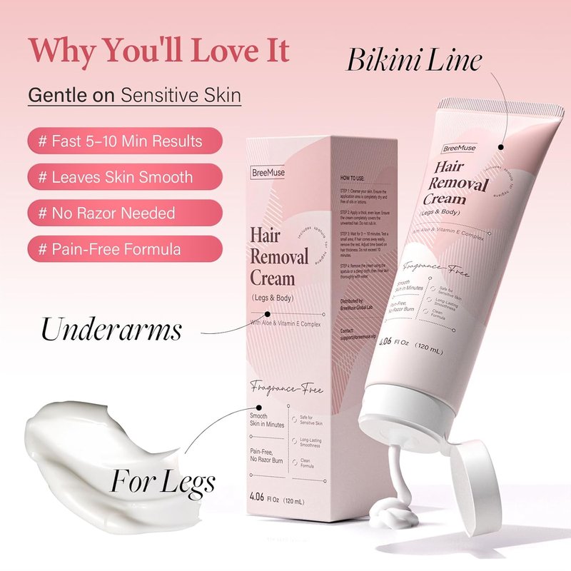 Hair Removal Cream for Women, Painless Depilatory Cream for Legs, Bikini Line & Underarms, Fast 5-10 Minute Body Hair Remover for Sensitive Skin with Moisturizing & Smoothing Formula