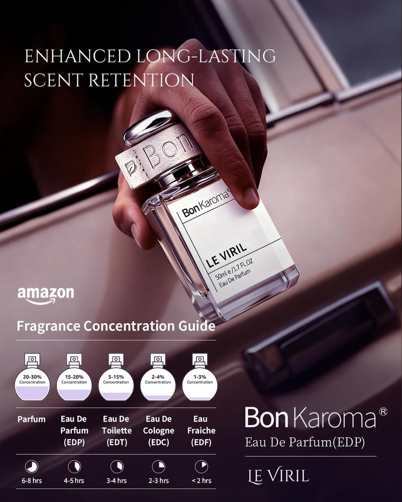 Bonkaroma Le Viril, Eau de Parfum for Men, 1.7 oz., Fougere Notes, Long-Lasting Perfume Spray, Lavender, Cardamom, Leather and Iris, Perfect for Dating & Bar Ambience.