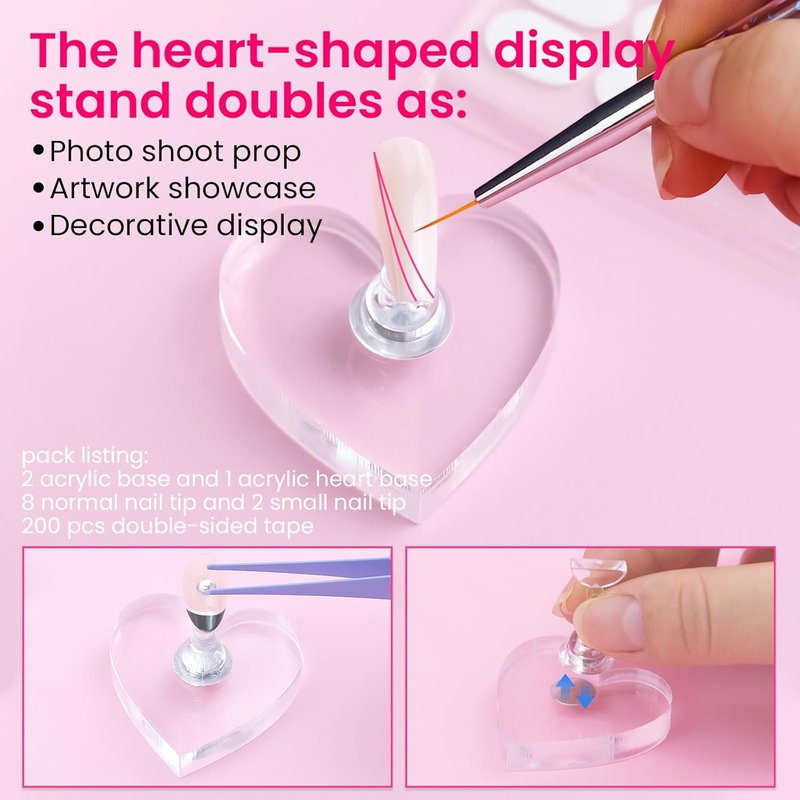Skiennix Magnetic Nail Stand Kit - Strong Holder for Press-On Acrylic Nails | Includes 200 Double-Sided Tapes & Heart-Shaped Display