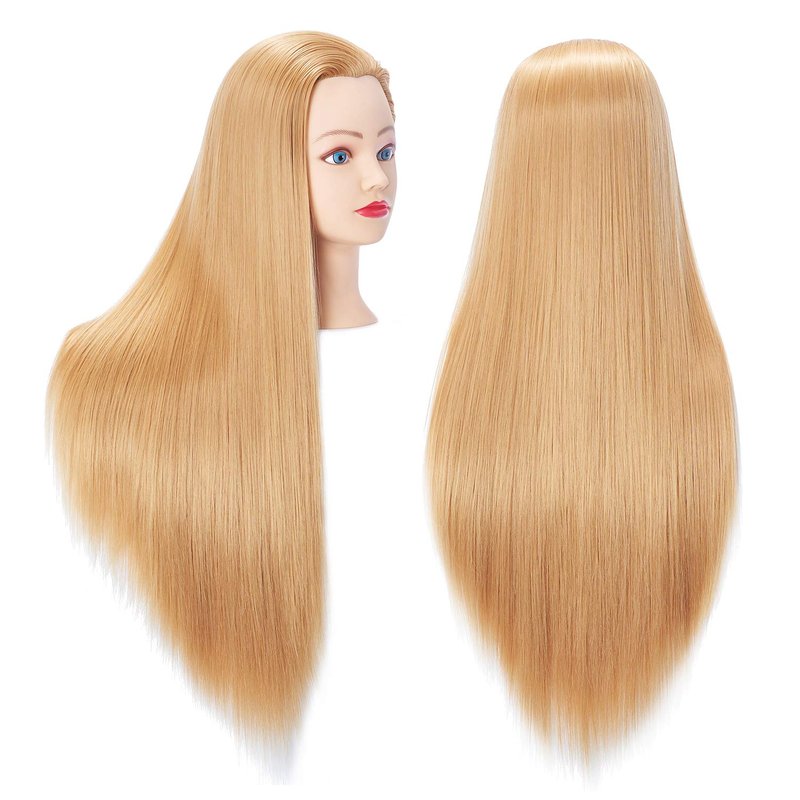 Hairingrid 26"-28" Mannequin Head Hair Styling Training Head Manikin Cosmetology Doll Head Synthetic Fiber Hair and Free Clamp Holder (Golden)