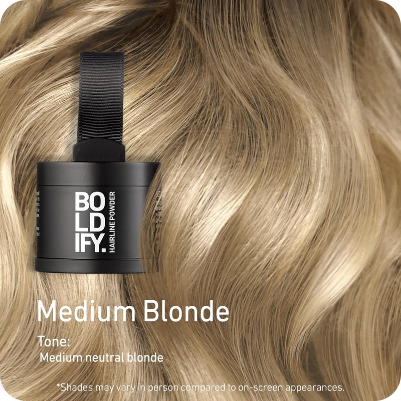 BOLDIFY Hairline Powder - Water-Resistant Root Touch Up Hair Color for Gray Coverage - 24-Hour Stain-Proof, Mess-Free Hair Powder for Thinning Hair - Medium Blonde