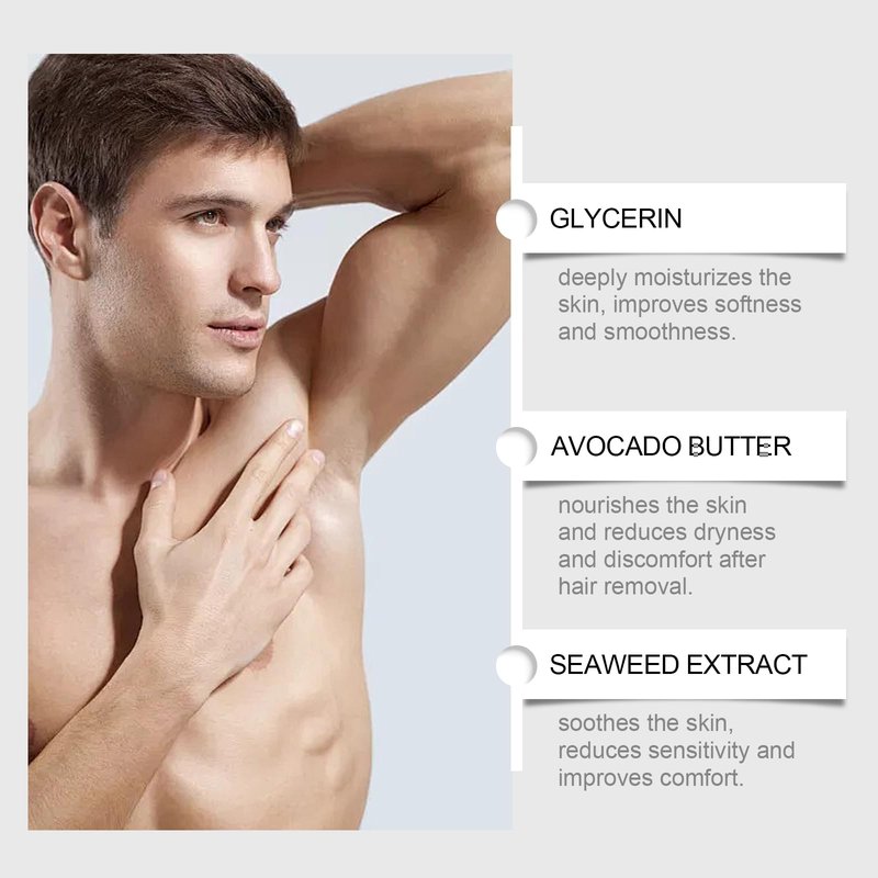 2PCS Men's Hair Removal Cream, Home Hair Removal Cream for Men - Residue-Free & Mark-Free Depilatory Cream, Moisturizing Gentle Formula with Seaweed Extract
