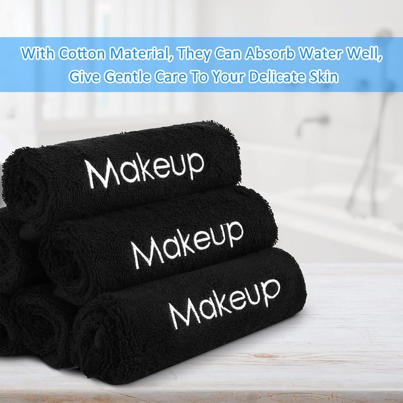 Panelee 12 Pcs Makeup Washcloths - Black Cotton Face Towels for Cleansing & Skin Care | 13 Inch Absorbent Cloths