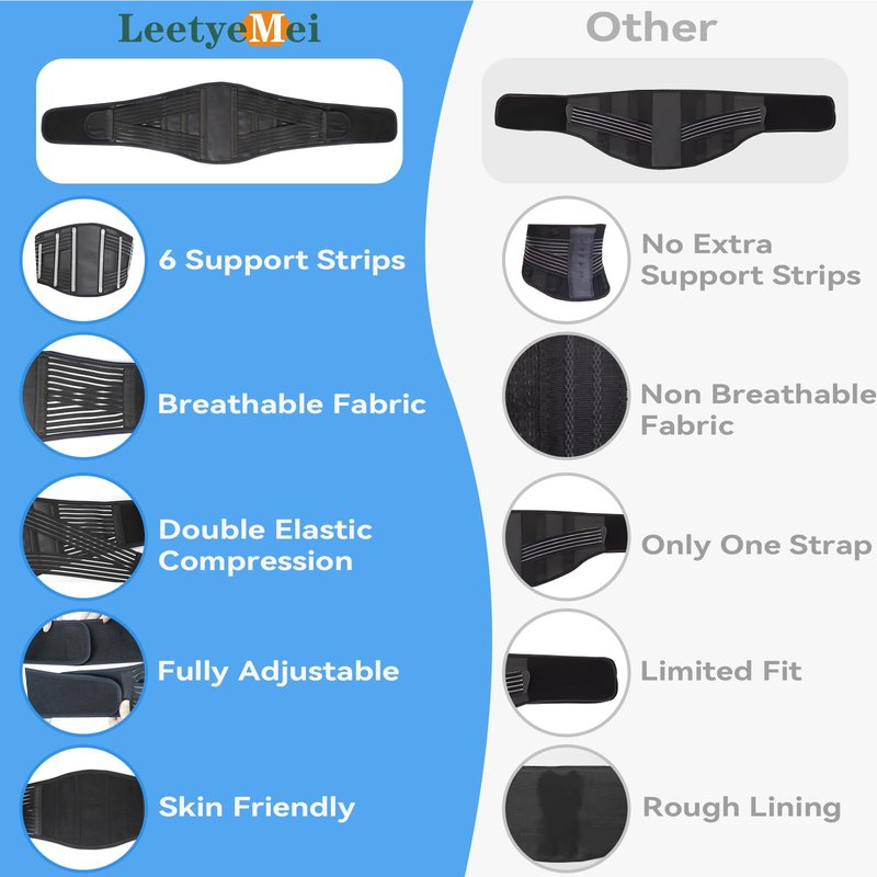 Back Brace for Lower Back Pain Relief, Lumbar Support Belt for Men&Women for Work, Breathable Back Support Belt with 6 Flexible Spring, 2 Elastic Bands For Sciatica, Herniated Disc, Scoliosis (Large)