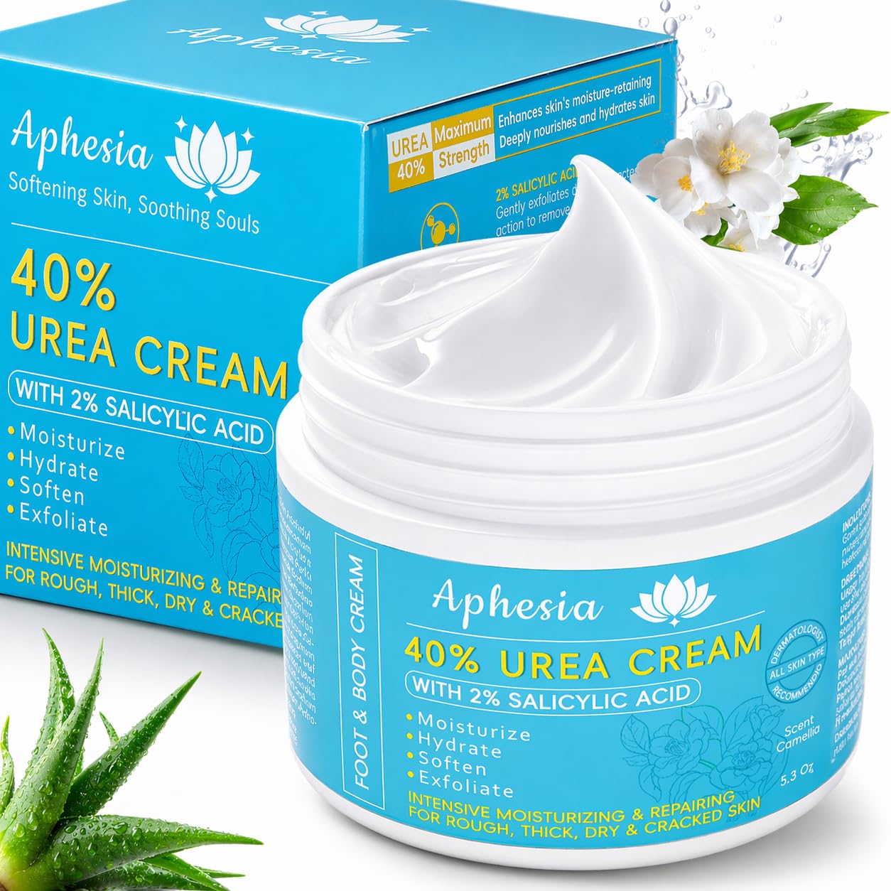 Urea Cream 40 Percent for Feet Maximum Strength w/ Vitamin E & 2% Salicylic Acid, Non-Greasy Formula Foot Cream for Summer Dry Cracked Heels - Intense Moisturizer Callus Remover for Hands, Foot, Body