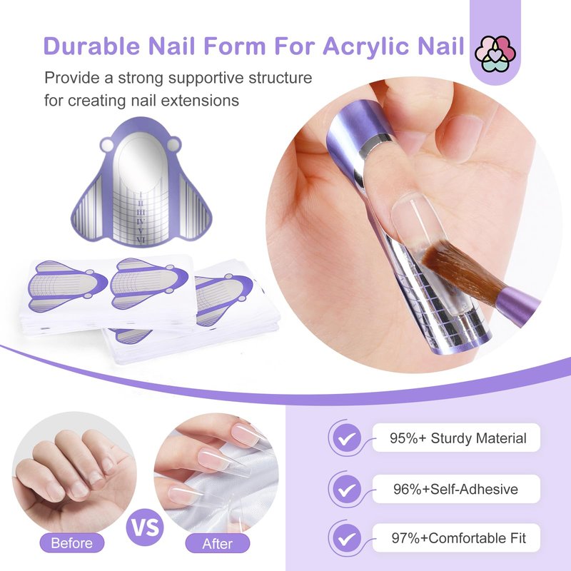 Saviland Acrylic Nail Brush Nail Kit: Acrylic Powder Nail Brush Kit with Shaping Tweezers Nail Forms Purple Nail Brushes Set Size 8 10 1216 for Acrylic Application Nails Art Extension 3D Carving