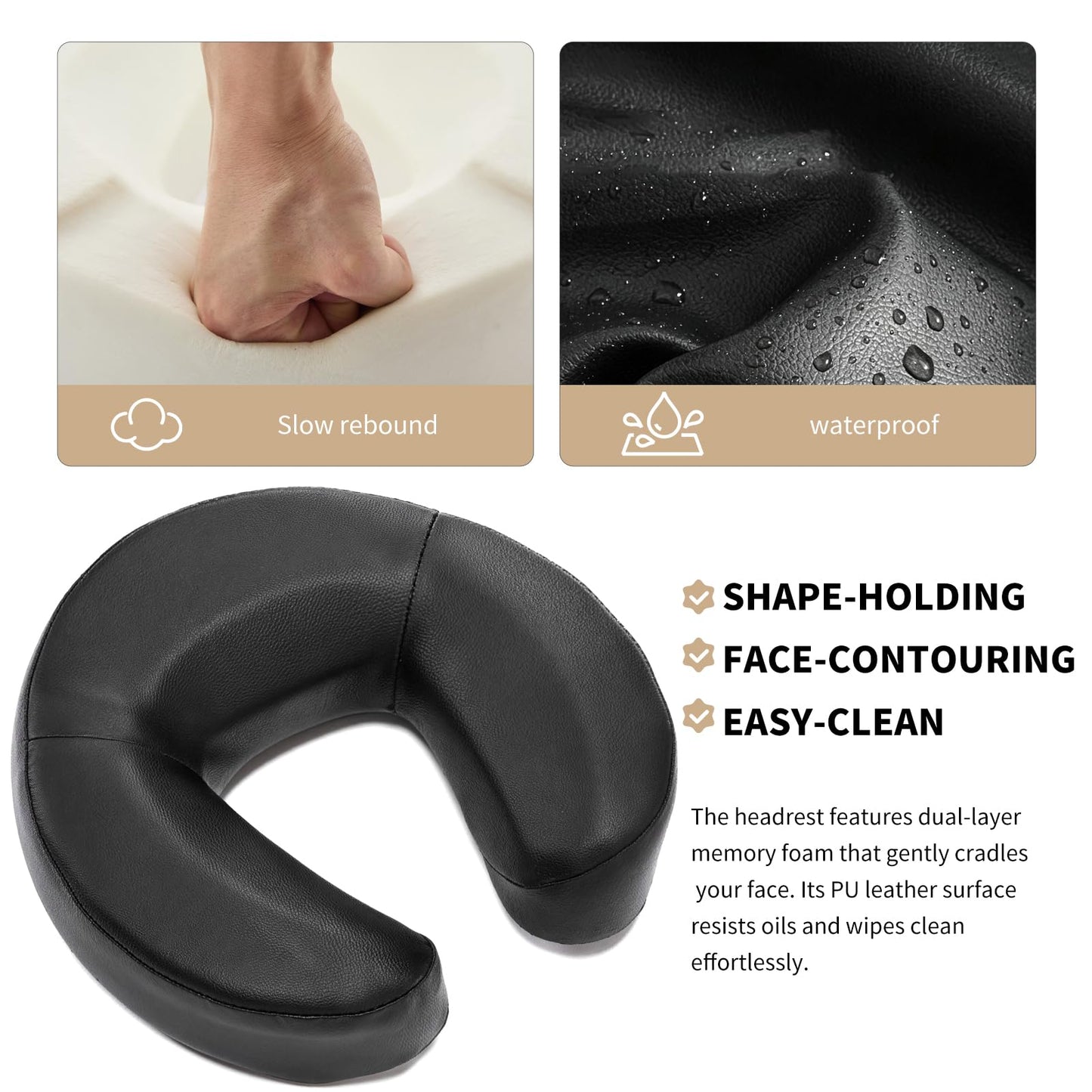 teijbo Massage Headrest for Bed,Adjustable Home Massage Face Cradle, No-Tools Assembly Massage Table Kit, Portable Face Down Pillow After Eye Surgery (Black)
