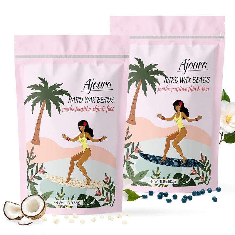 Ajoura Hard Wax Beads for Coarse Hair Removal - Cream & Jasmine | 2-Pack, 1lb Each