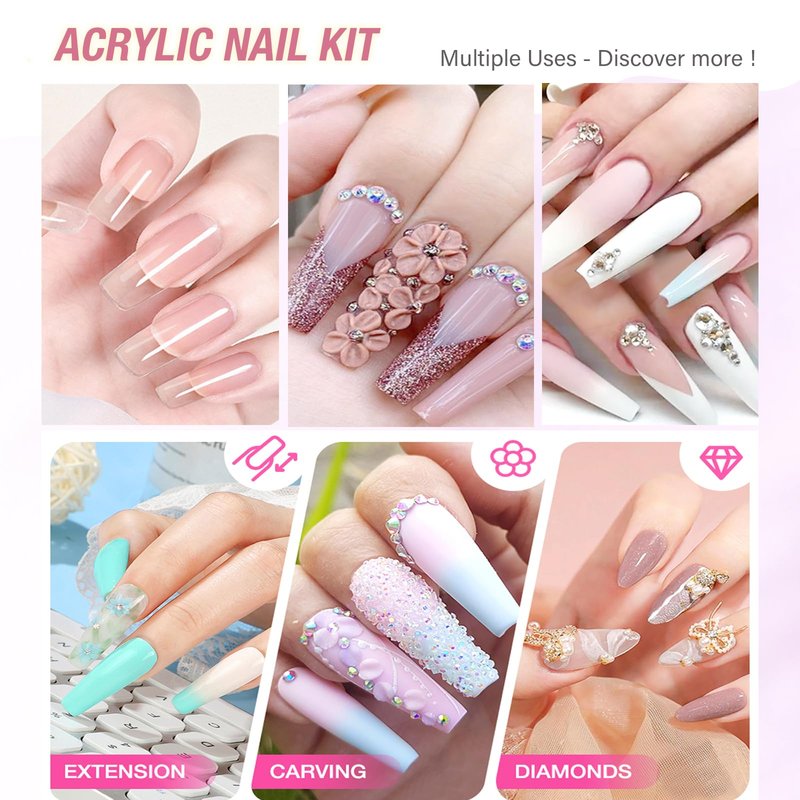 Acrylic Nail Kit – Professional Clear Acrylic Powder and Liquid Set with Nail Brush, Nail Prep Dehydrator and Primer- Beginner-Friendly DIY Kit