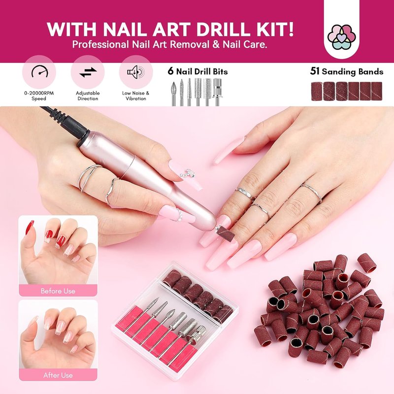 SAVILAND Builder Nail Gel Kit - 6 Colors 10ml Hard Gel with Nail Drill & Mini UV Lamp for Home Salon