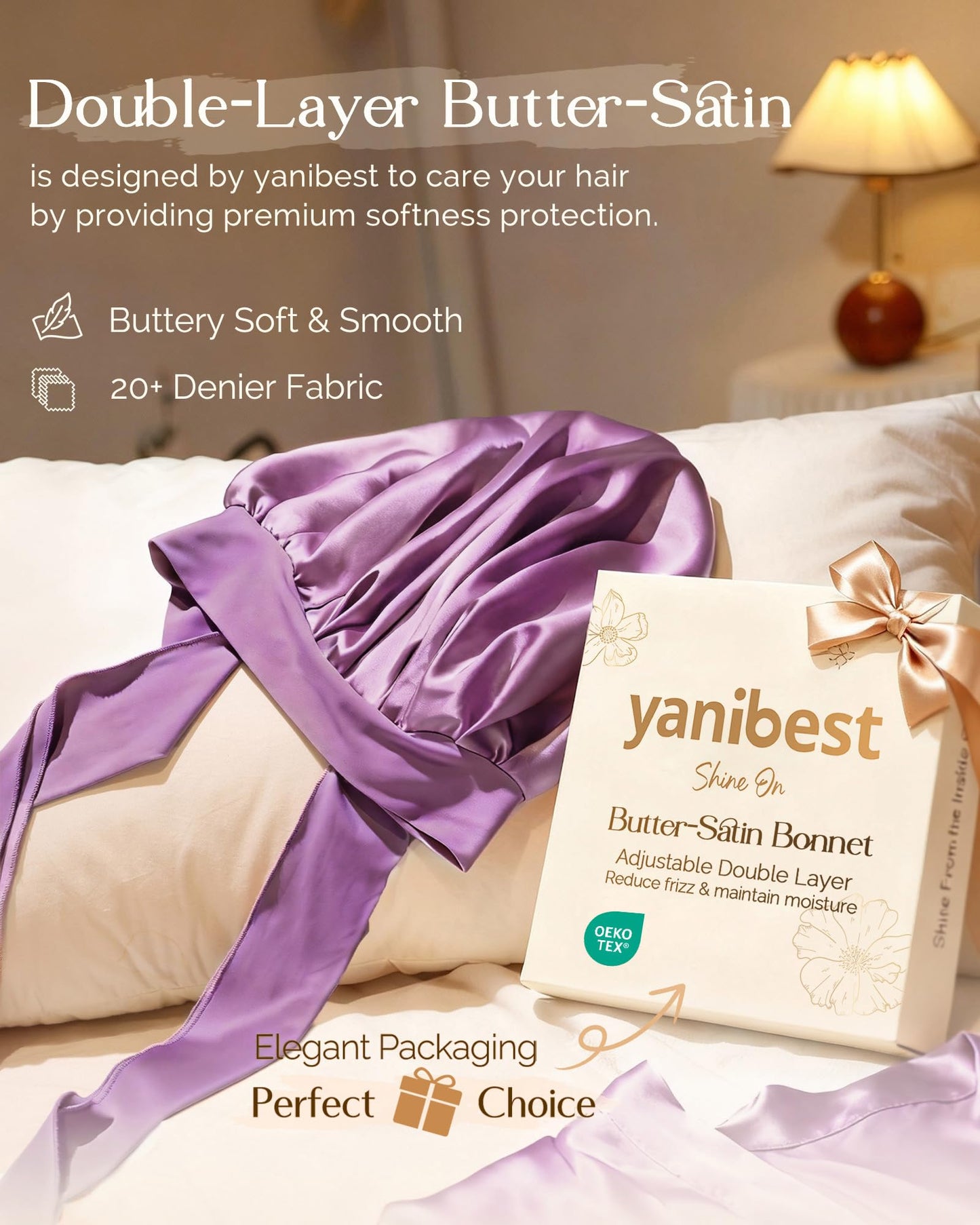 YANIBEST Adjustable Satin Bonnet for Sleeping Women Double Layer Hair Wrap Reduce Friction Prevent Frizz Natural Curly Hair, Purple