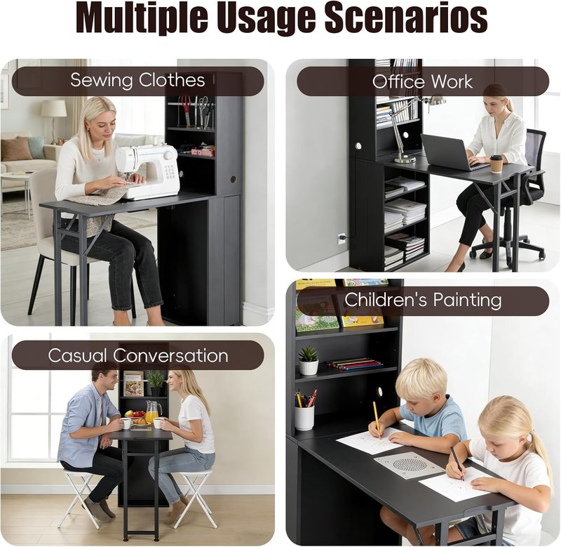 Portable Foldable Nail Desk with Dust Collector - Black Manicure Table with Storage & Hand Rest