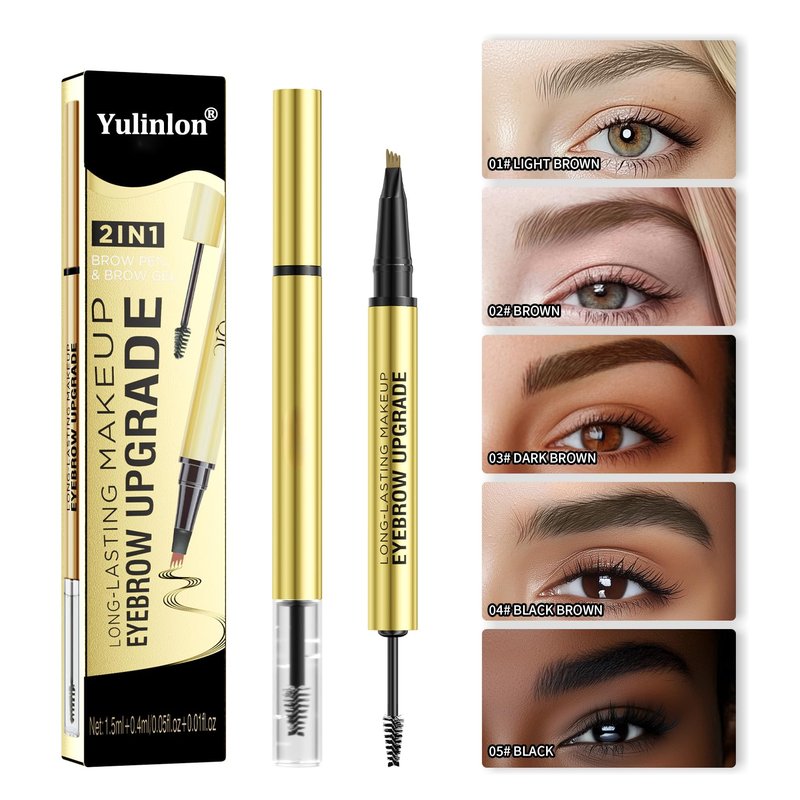 2 in 1 Long-Lasting Eyebrow Pencil and Brow Up-Grade Gel, Light Brown and Brown Shades (3#Dark Brown)